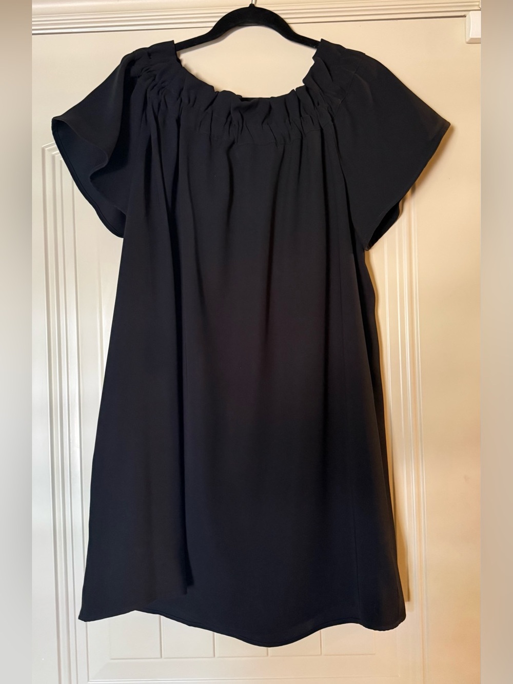 Pleione Black Smocked Neck Flutter Sleeve Dress